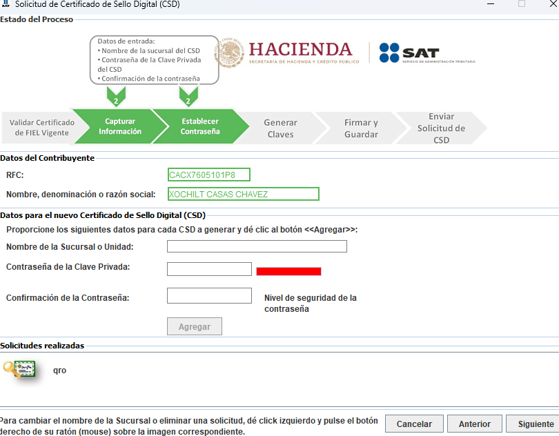 Solicitud agregada en Solicitudes realizadas