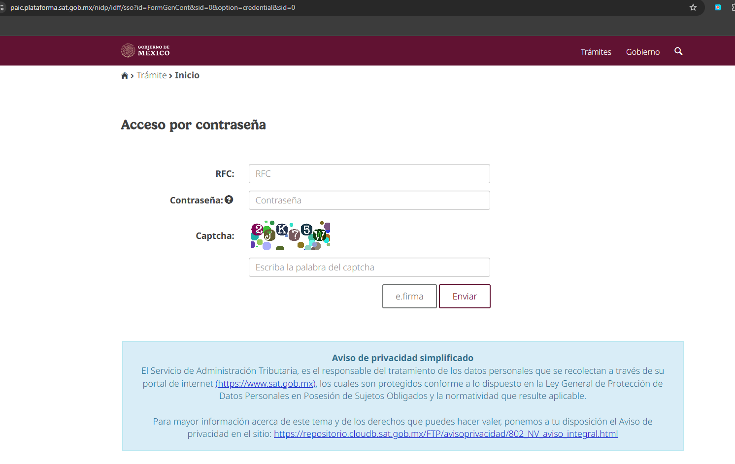 Acceso por contraseña a CertiSAT Web