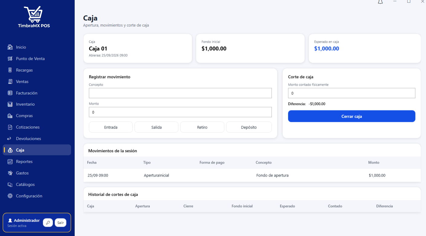 Módulo de caja de TimbraMX POS