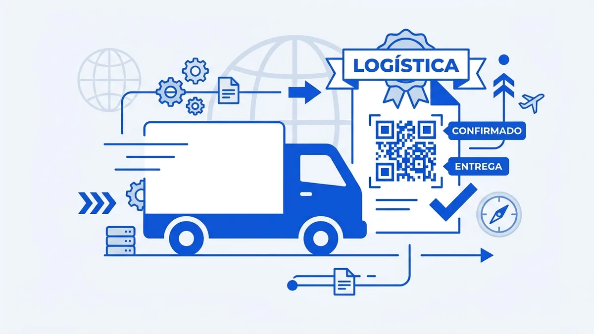Ilustración del complemento Carta Porte: camión de transporte de carga junto a un CFDI con código QR de verificación