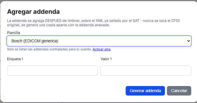 Captura del sistema de TimbraMX con Addenda Bosch para CFDI 4.0