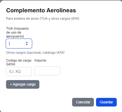 Formulario del Complemento de Aerolíneas en TimbraMX