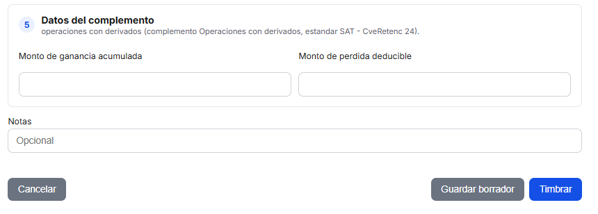 Formulario de Operaciones con Derivados en TimbraMX