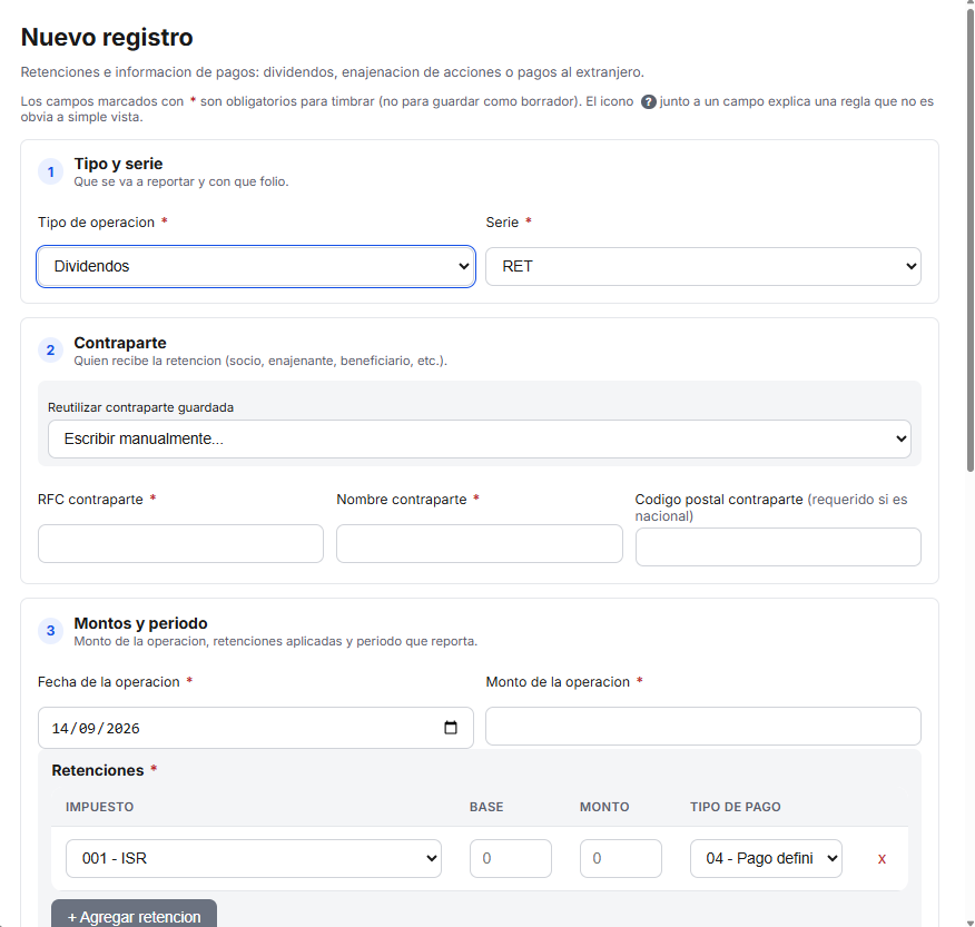 Formulario de Dividendos en TimbraMX