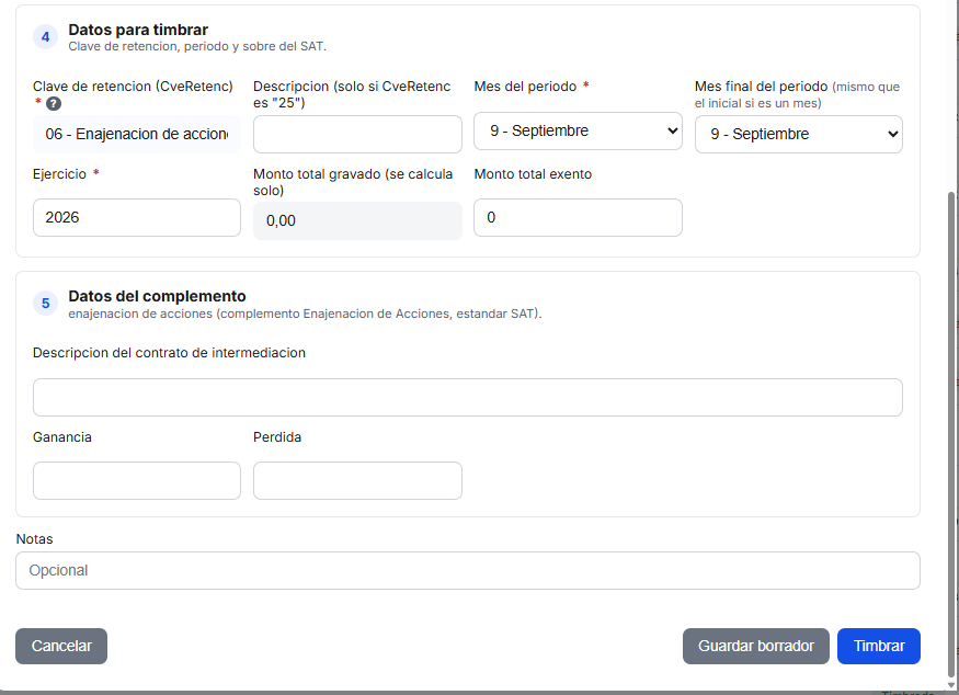 Formulario de Enajenación de Acciones en TimbraMX