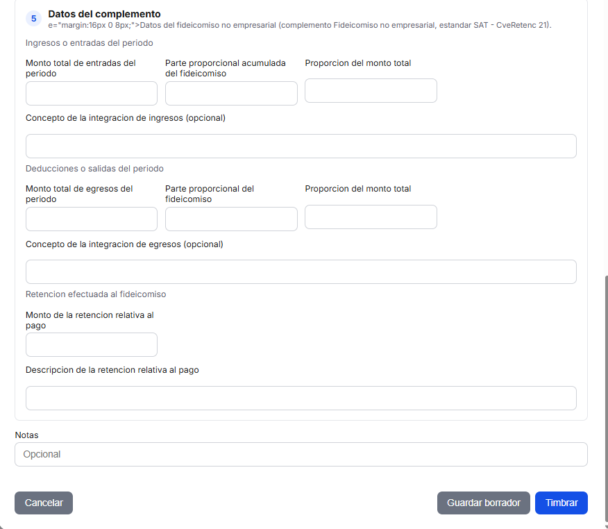 Formulario de Fideicomiso no Empresarial en TimbraMX