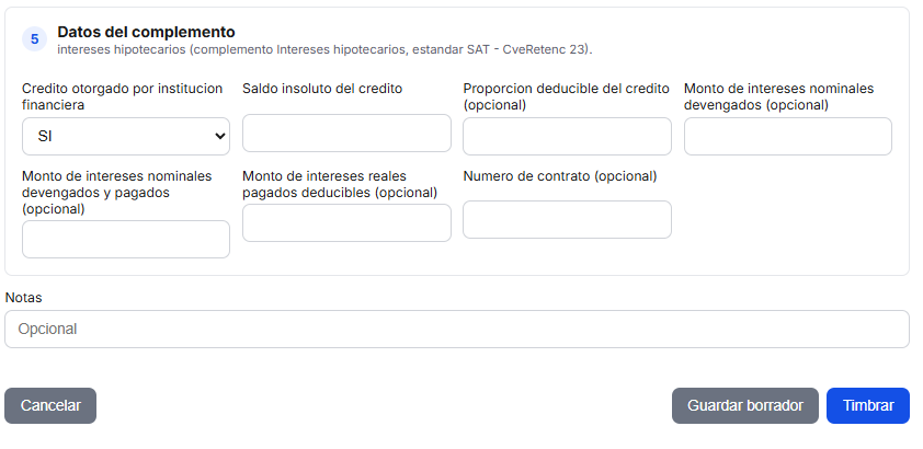 Formulario de Intereses Hipotecarios en TimbraMX