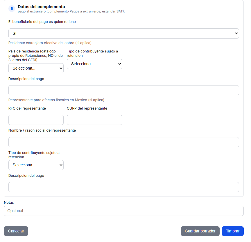 Formulario de Pagos al Extranjero en TimbraMX