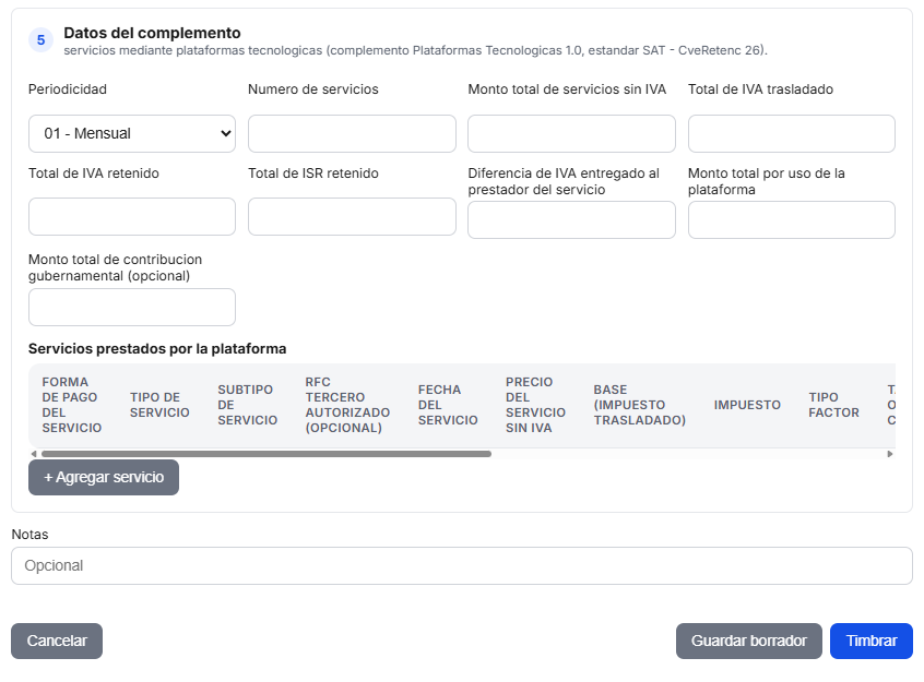 Formulario de Plataformas Tecnológicas en TimbraMX