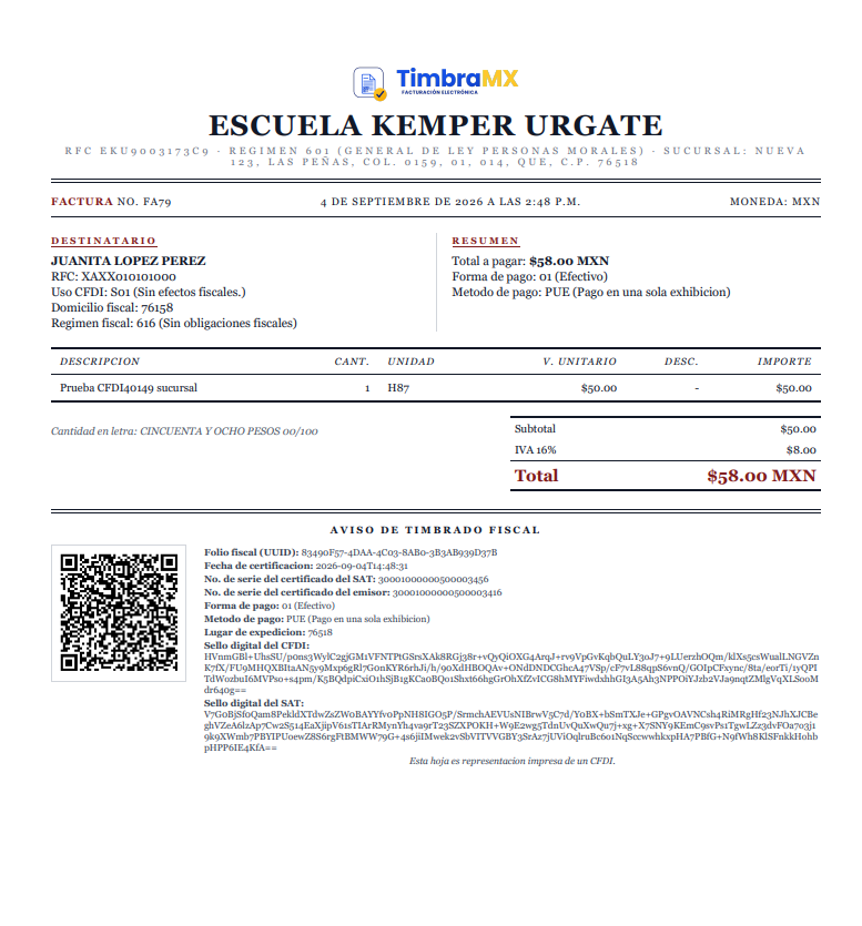 Ejemplo de factura con la plantilla Gaceta